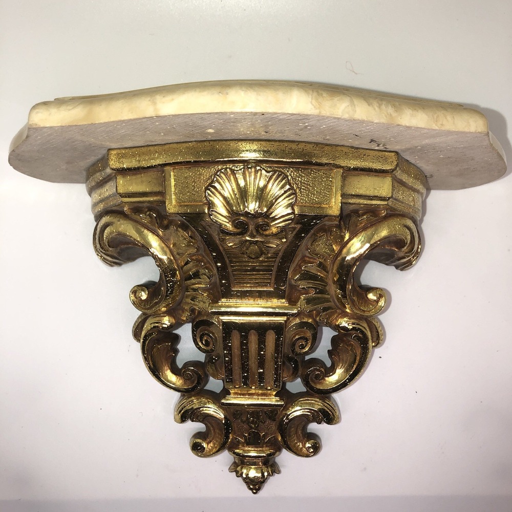 Vintage Syroco Wall Shelf Corbel Cultured Marble Top Ornate Scroll 3534 USA 1981